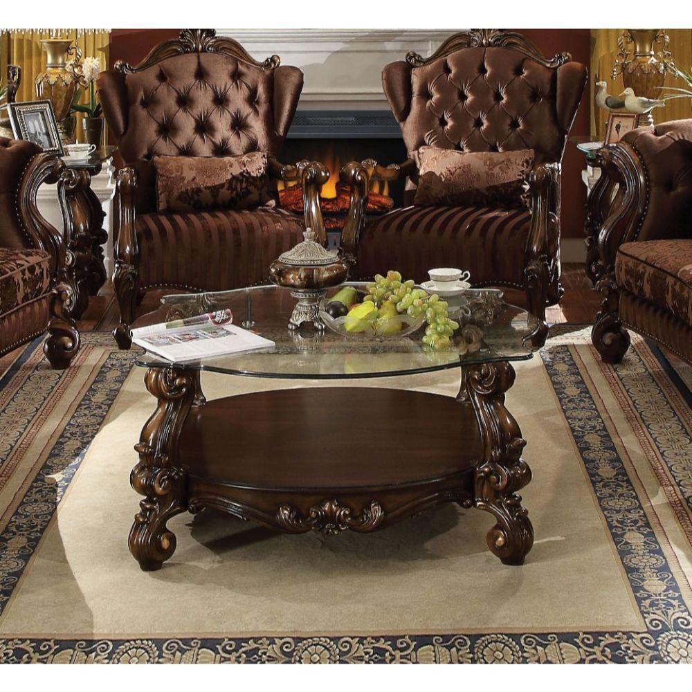 ACME Versailles Coffee Table, Cherry Oak & Clear Glass 82080 FredCo