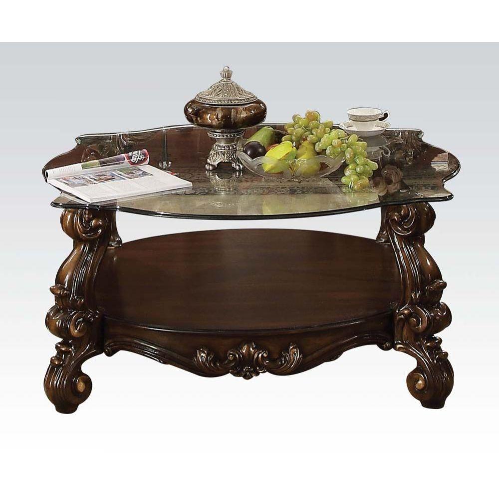 ACME Versailles Coffee Table, Cherry Oak & Clear Glass 82080 FredCo