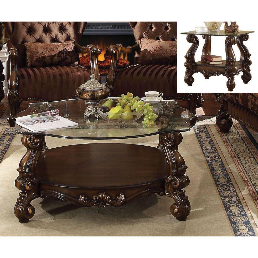 ACME Versailles Coffee Table, Cherry Oak & Clear Glass 82080 FredCo