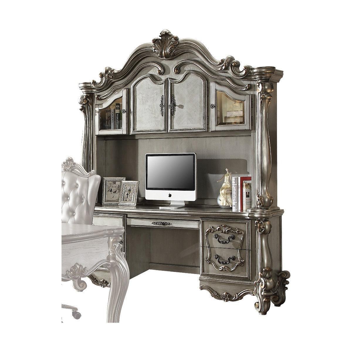 ACME Versailles Computer Desk & Hutch, Antique Platinum 92824 FredCo