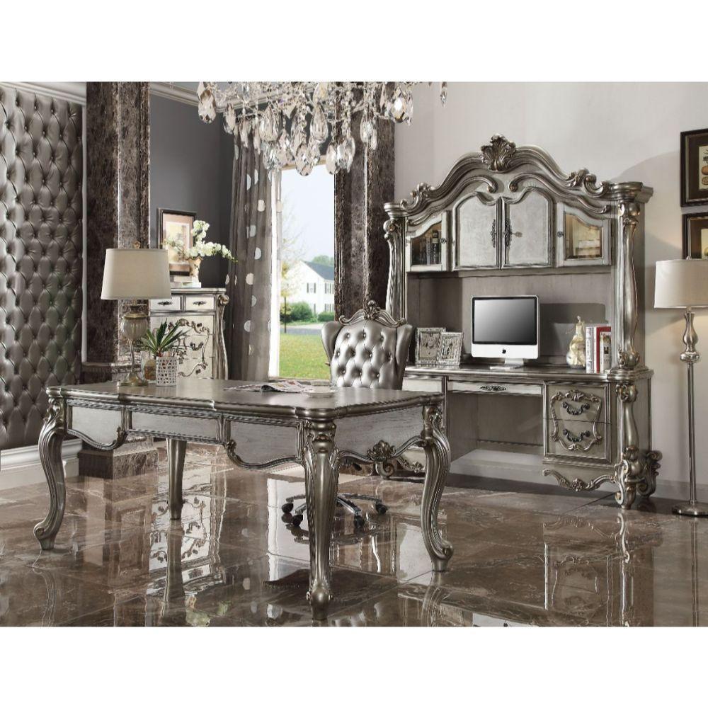 ACME Versailles Computer Desk & Hutch, Antique Platinum 92824 FredCo