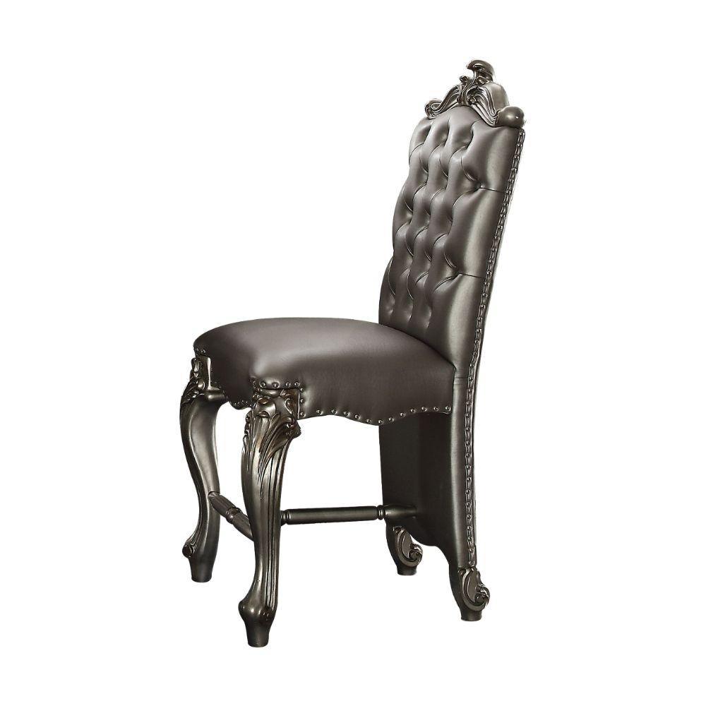 ACME Versailles Counter Height Chair (Set-2), Silver PU & Antique Platinum, 24" Seat Height FredCo