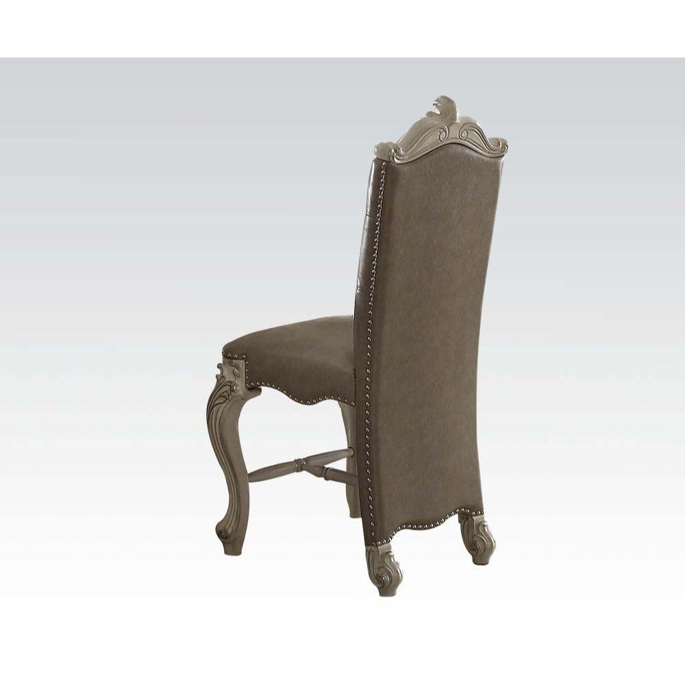ACME Versailles Counter Height Chair (Set-2), Vintage Gray PU & Bone White FredCo