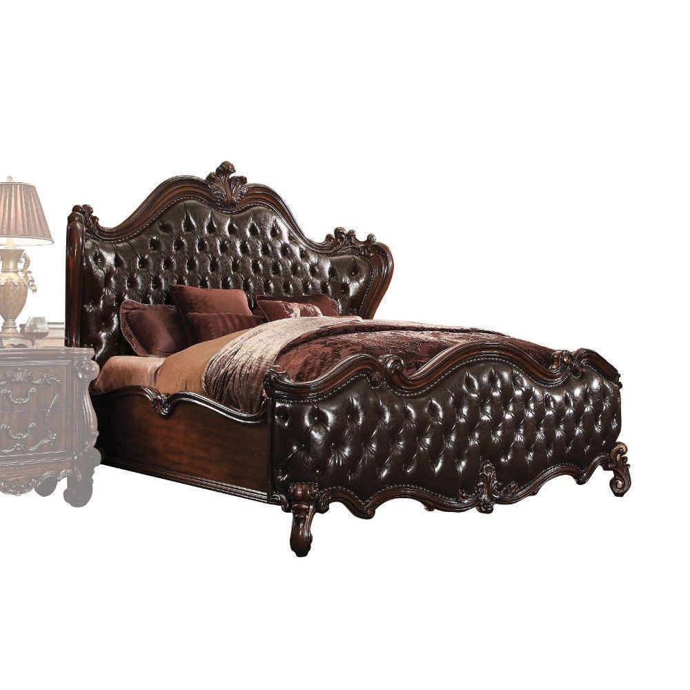 ACME Versailles Eastern King Bed, 2-Tone Dark Brown PU & Cherry Oak 21117EK FredCo
