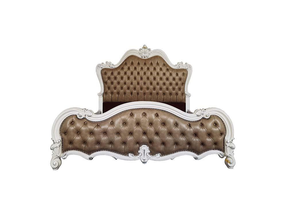 ACME Versailles II Queen Bed, Vintage Gray PU & Bone White Finsih FredCo