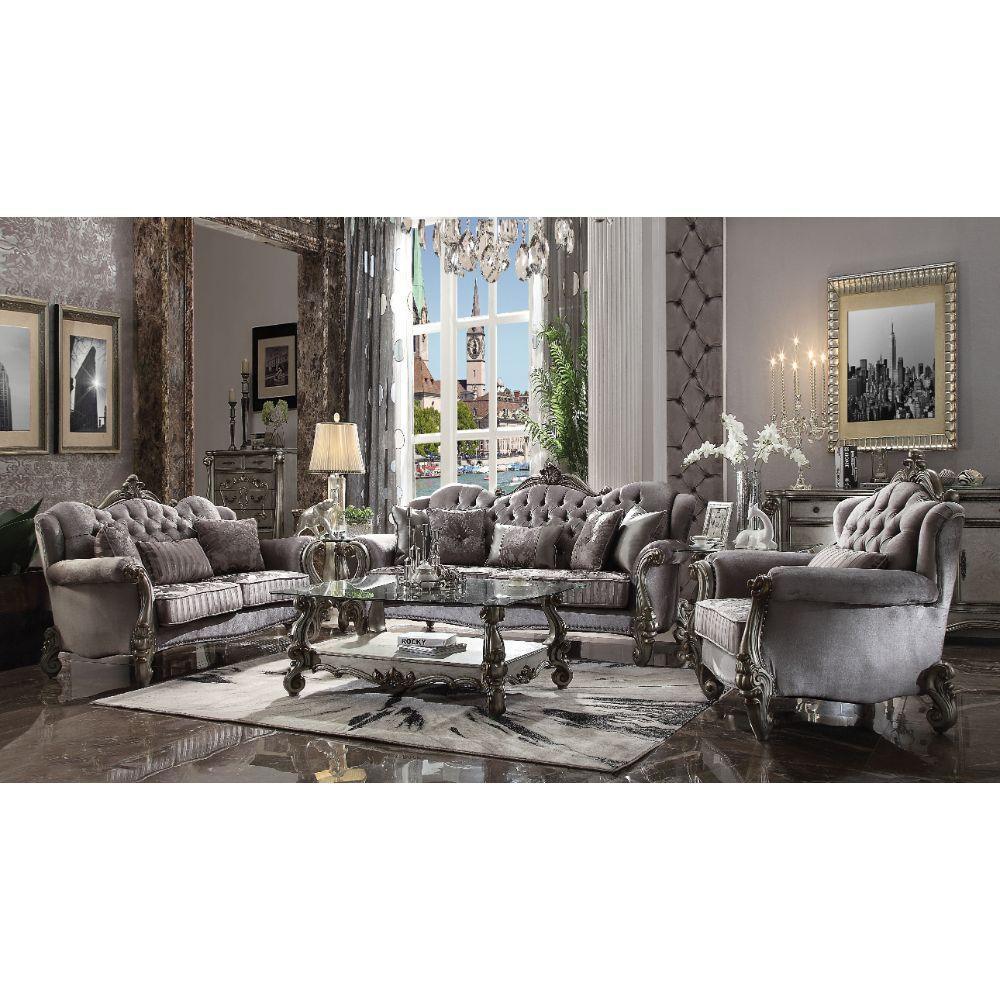 ACME Versailles Loveseat w/3 Pillows, Velvet & Antique Platinum FredCo