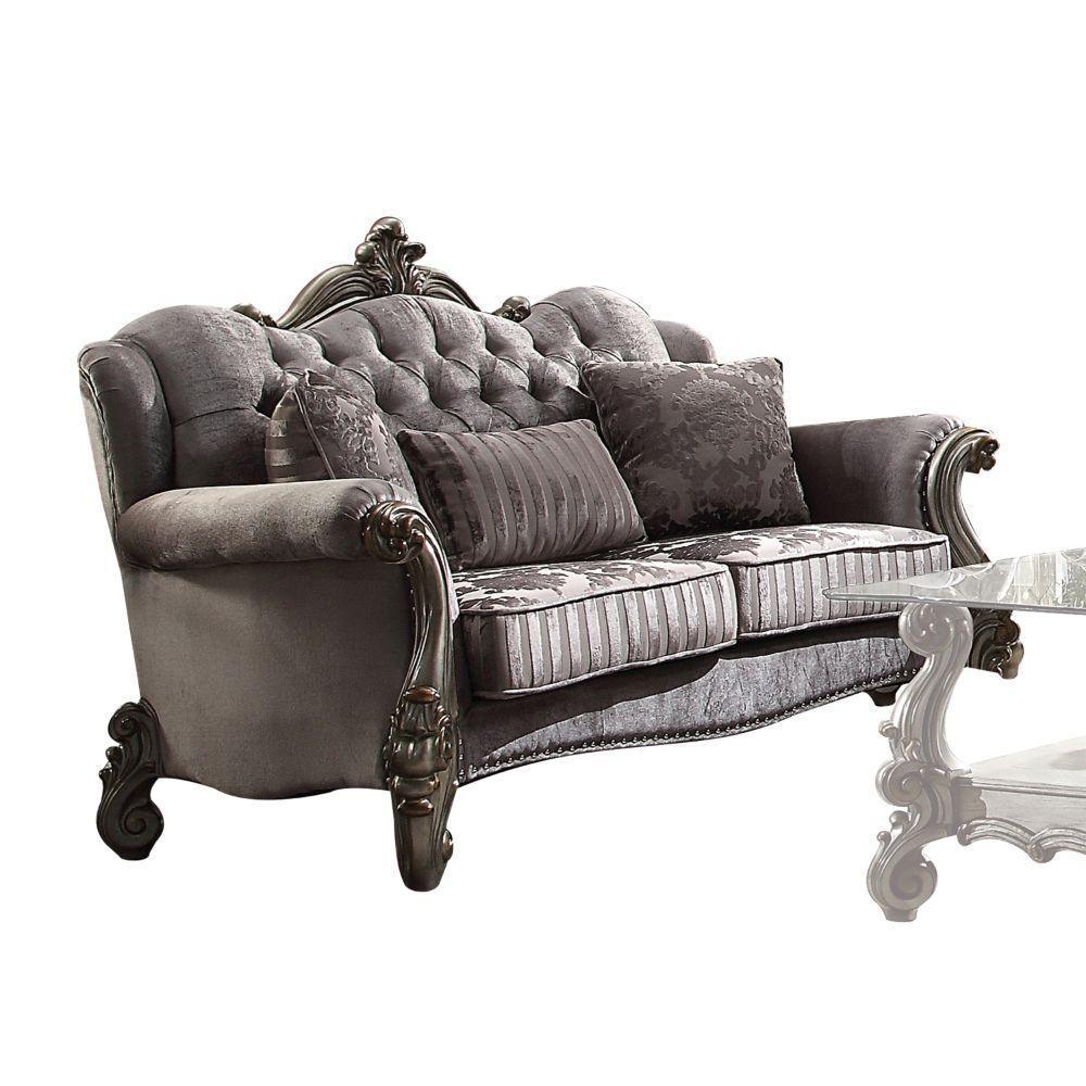 ACME Versailles Loveseat w/3 Pillows, Velvet & Antique Platinum FredCo