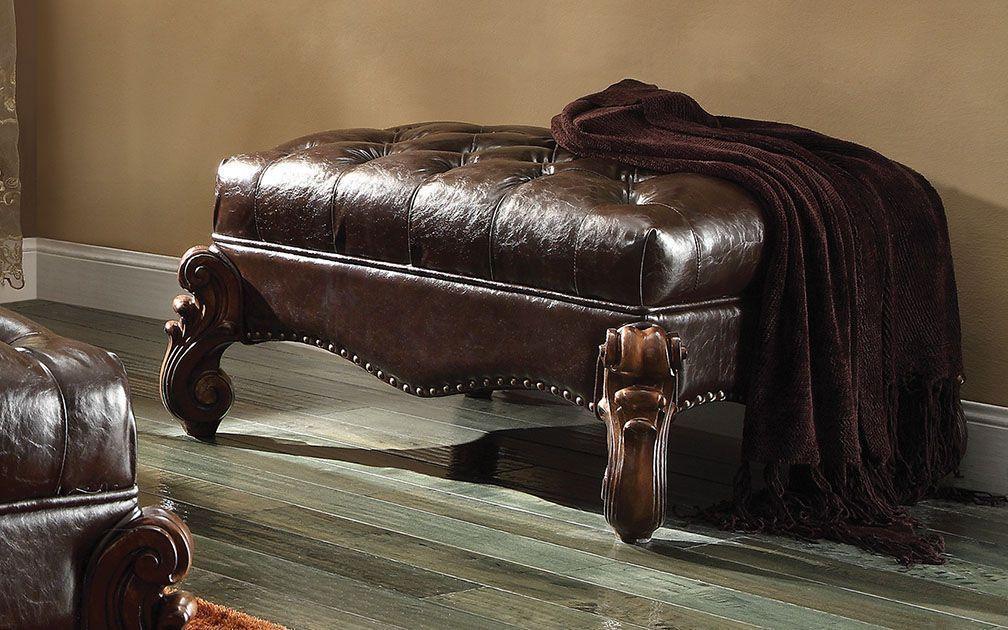ACME Versailles Ottoman, 2-Tone Dark Brown PU & Cherry Oak FredCo
