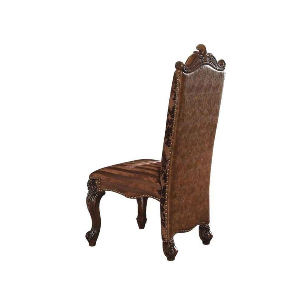 ACME Versailles Side Chair (Set-2), 2-Tone Brown PU & Fabric FredCo