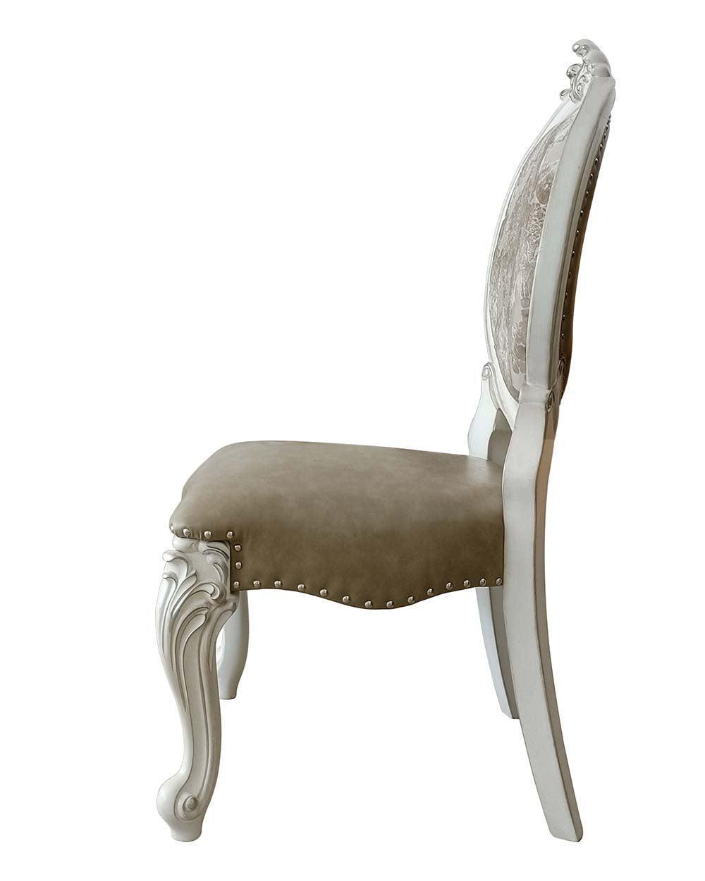 ACME Versailles Side Chair (Set-2), PU & Bone White Finsih FredCo