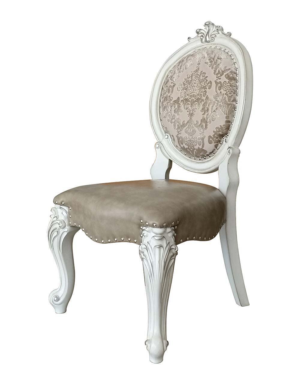 ACME Versailles Side Chair (Set-2), PU & Bone White Finsih FredCo