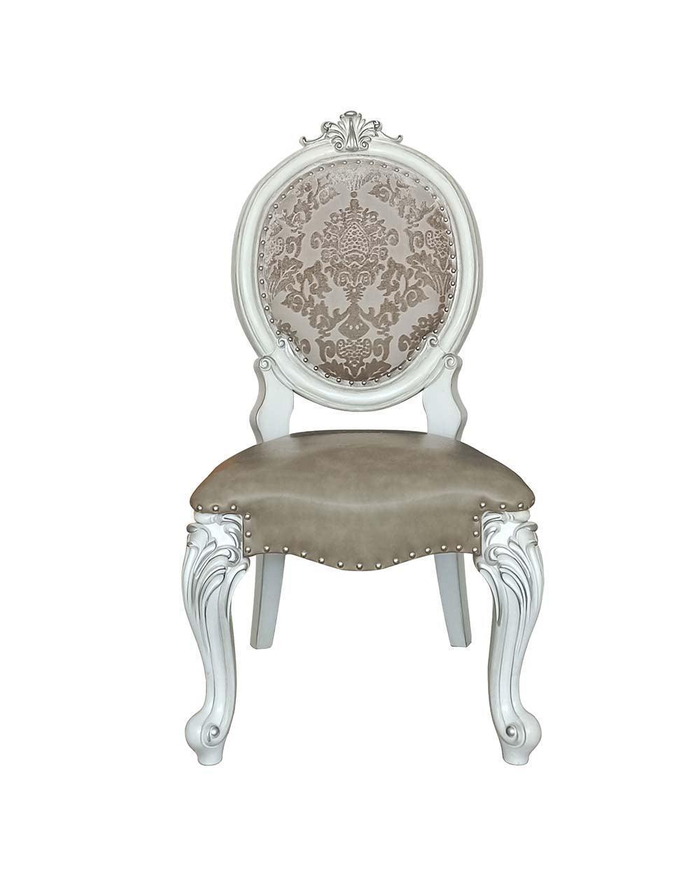 ACME Versailles Side Chair (Set-2), PU & Bone White Finsih FredCo