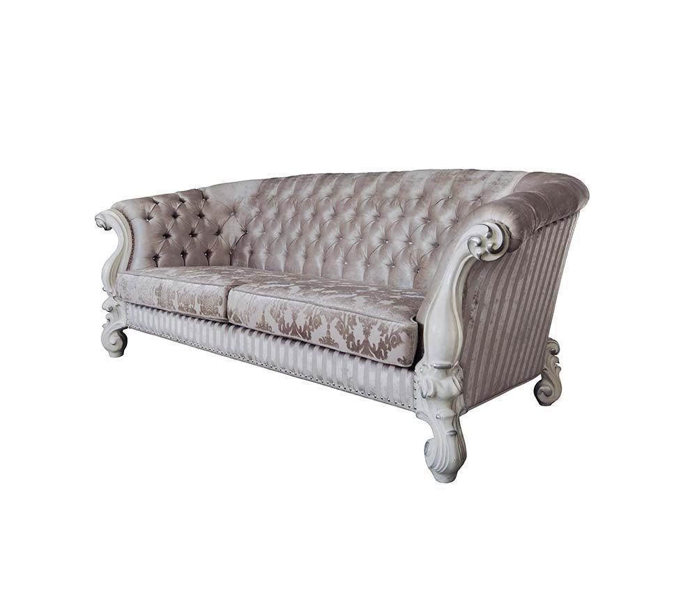 ACME Versailles Sofa w/7 Pillows, Ivory Fabric & Bone White Finish FredCo