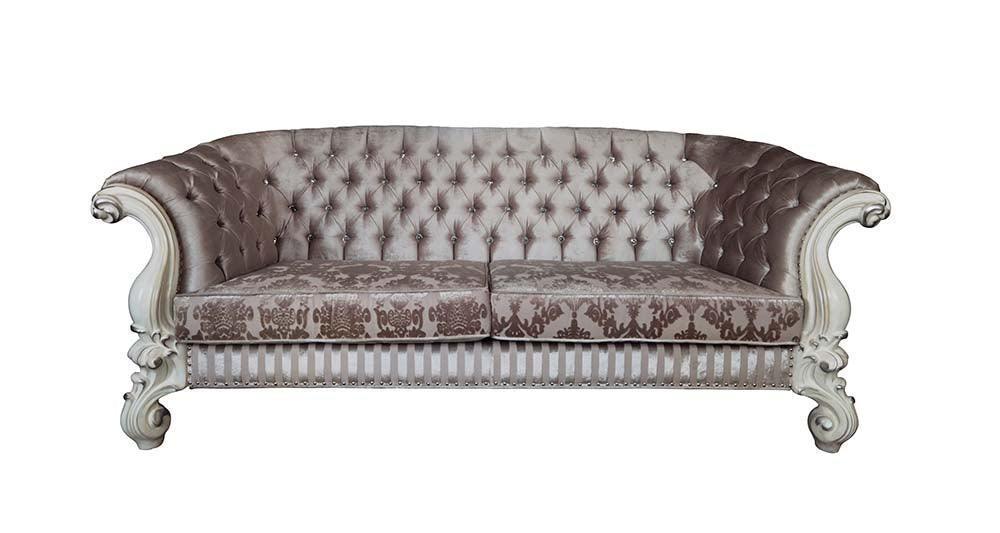 ACME Versailles Sofa w/7 Pillows, Ivory Fabric & Bone White Finish FredCo