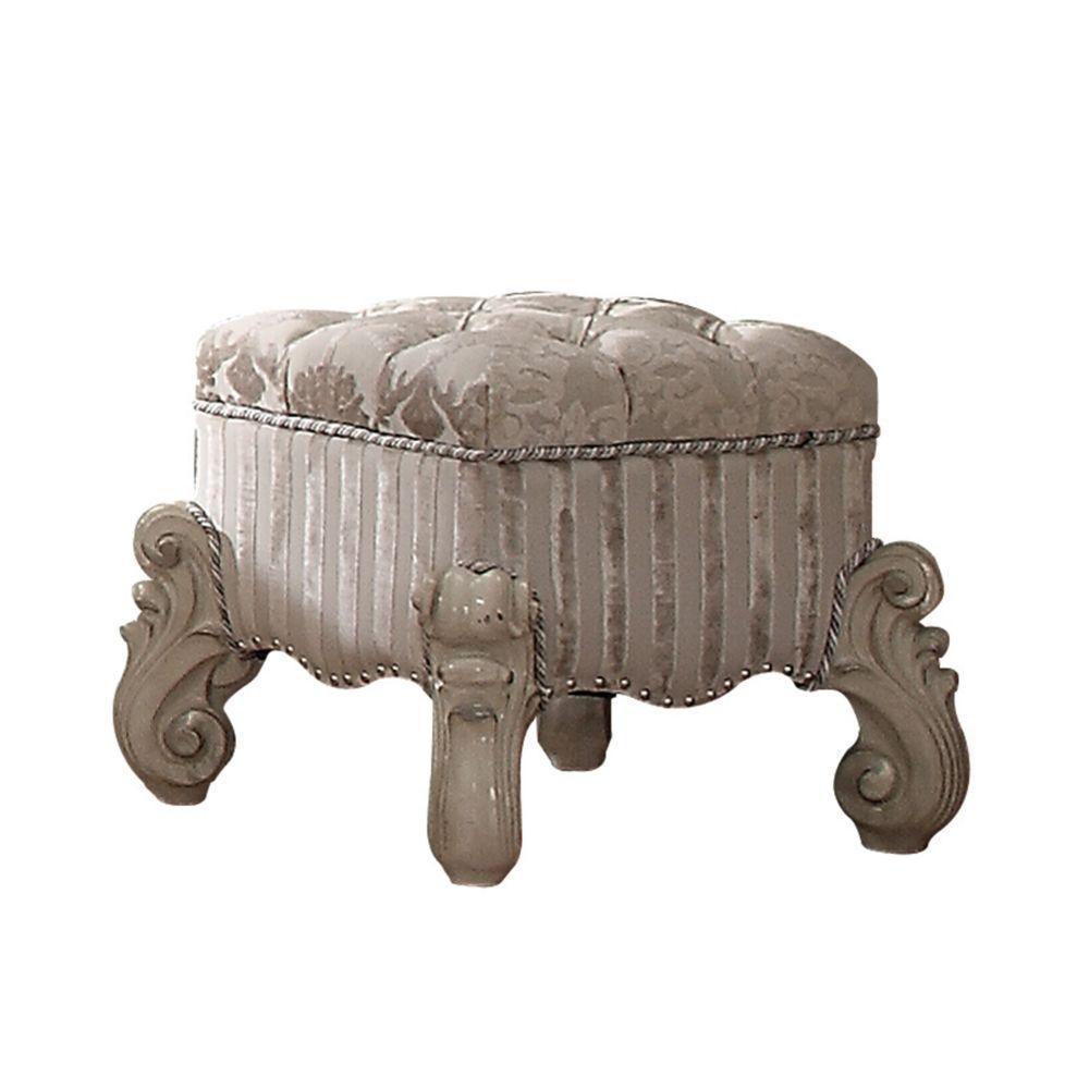 ACME Versailles Vanity Stool, Ivory Fabric & Bone White FredCo