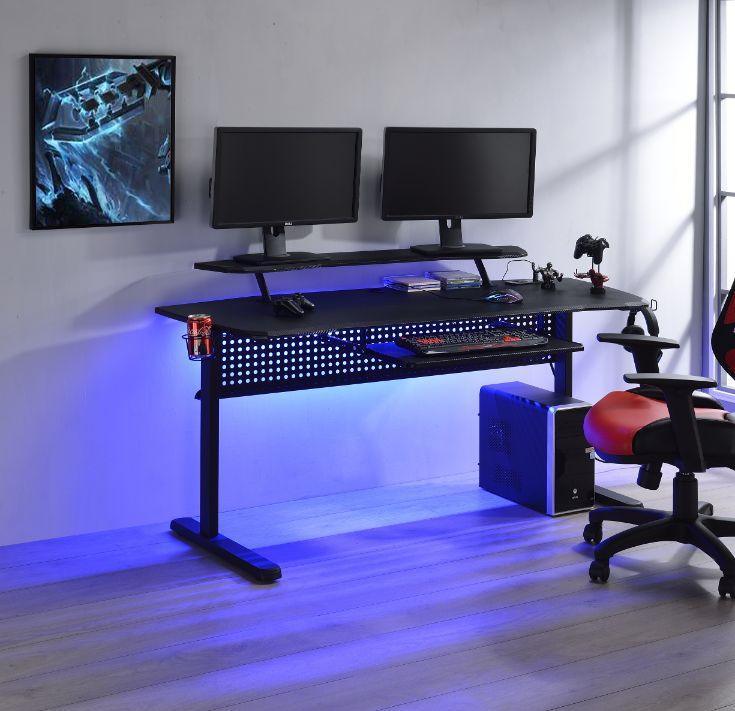 ACME Vildre Gaming Table w/USB Port, Black Finish FredCo