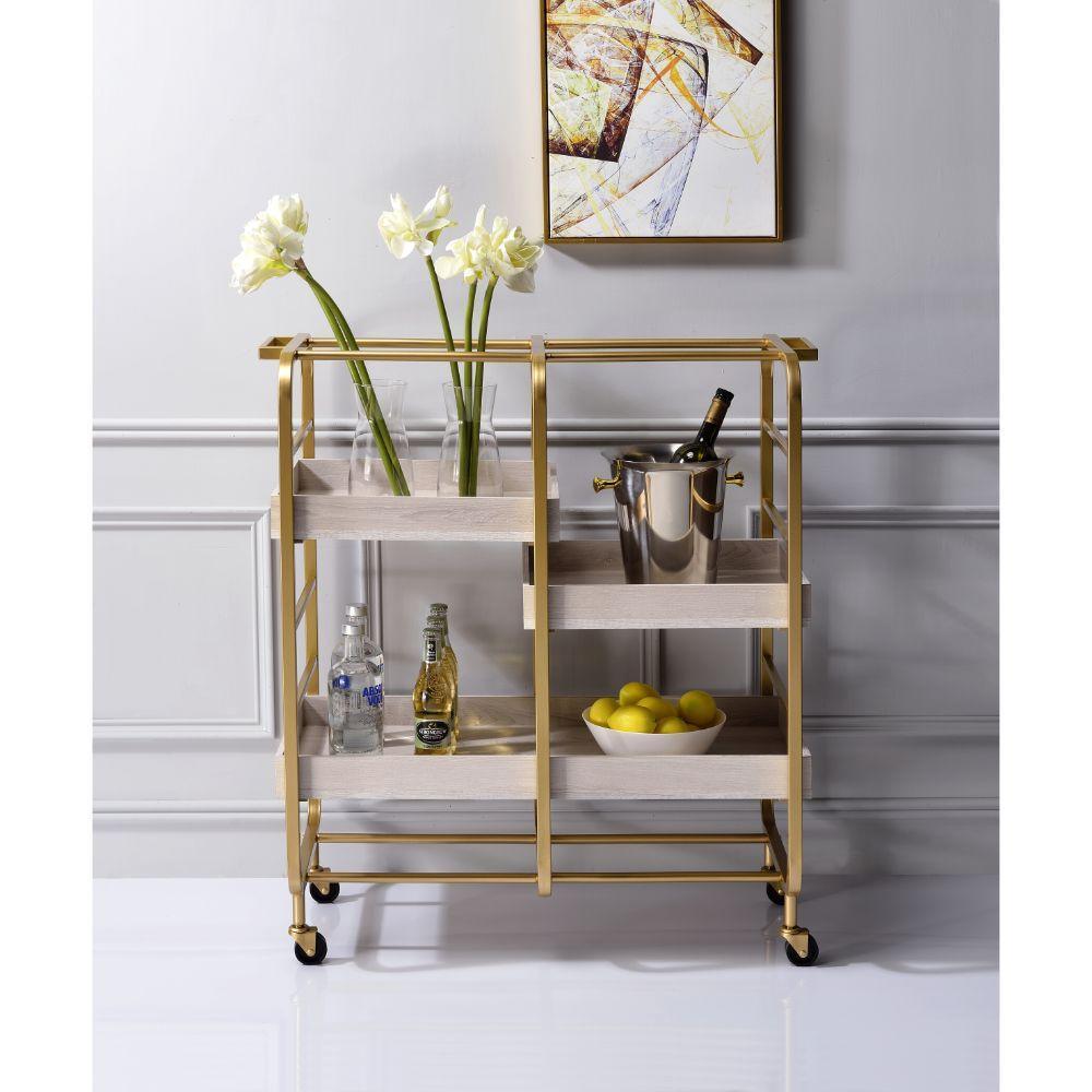 ACME Vorrik Serving Cart, Gold & White-Washed FredCo