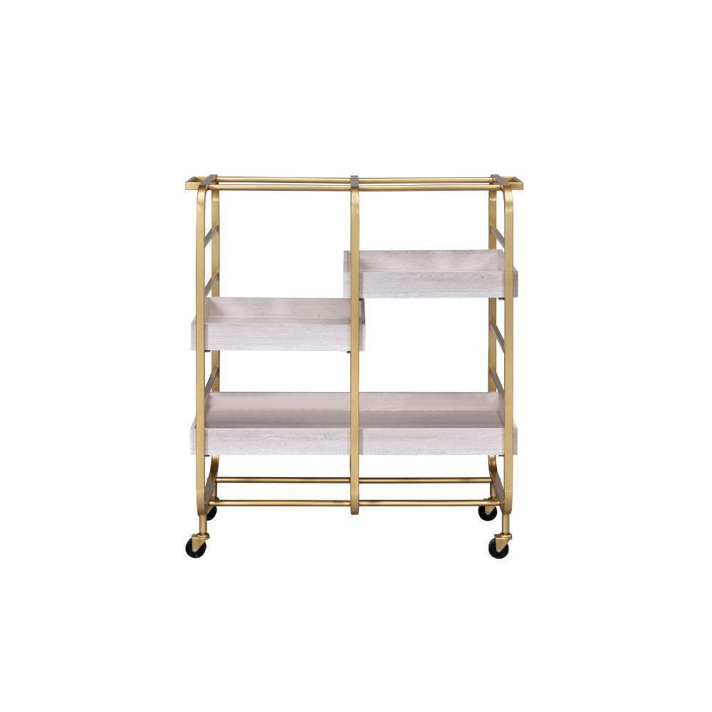 ACME Vorrik Serving Cart, Gold & White-Washed FredCo