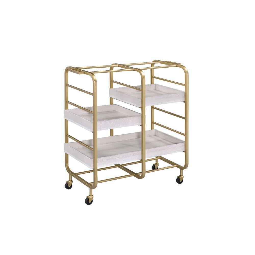 ACME Vorrik Serving Cart, Gold & White-Washed FredCo