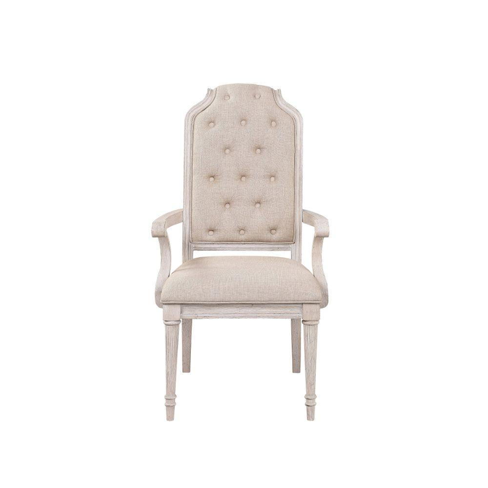 ACME Wynsor Arm Chair (Set-2), Fabric & Antique Champagne FredCo