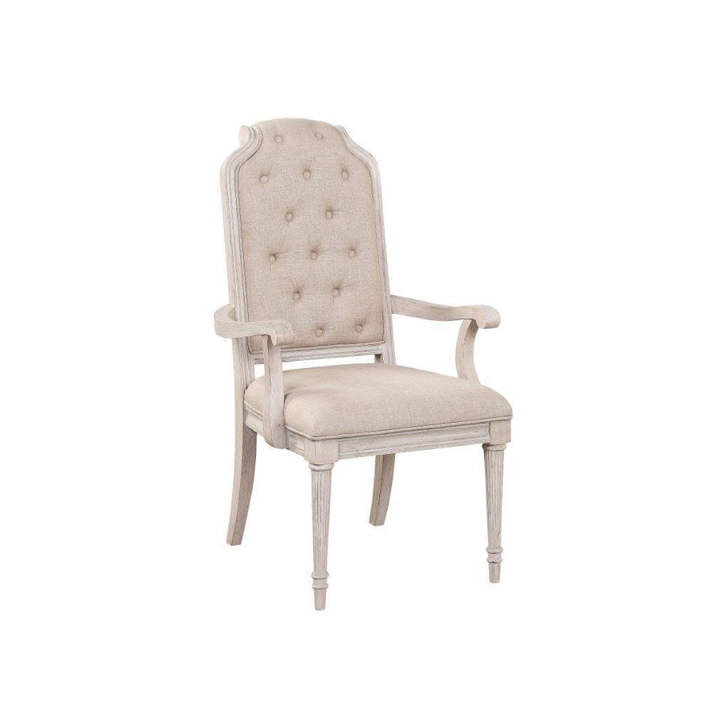 ACME Wynsor Arm Chair (Set-2), Fabric & Antique Champagne FredCo