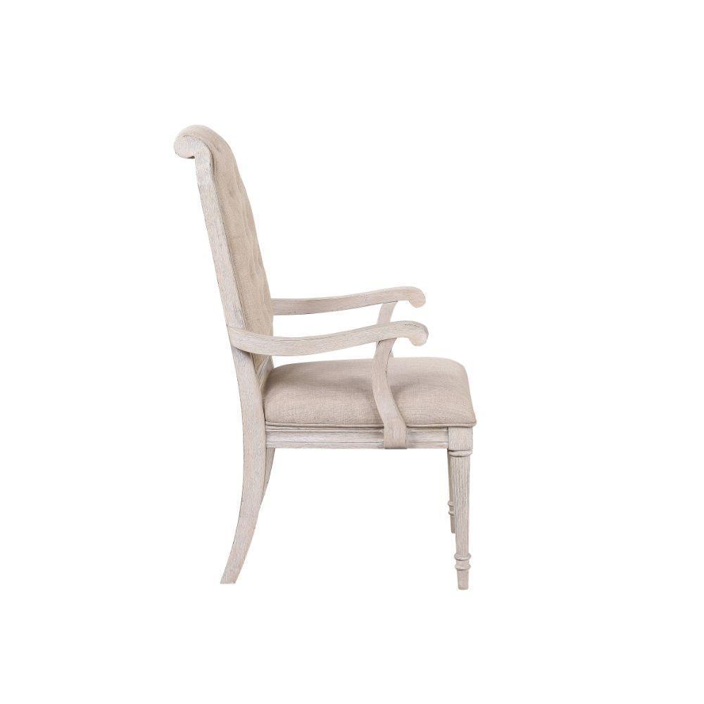 ACME Wynsor Arm Chair (Set-2), Fabric & Antique Champagne FredCo