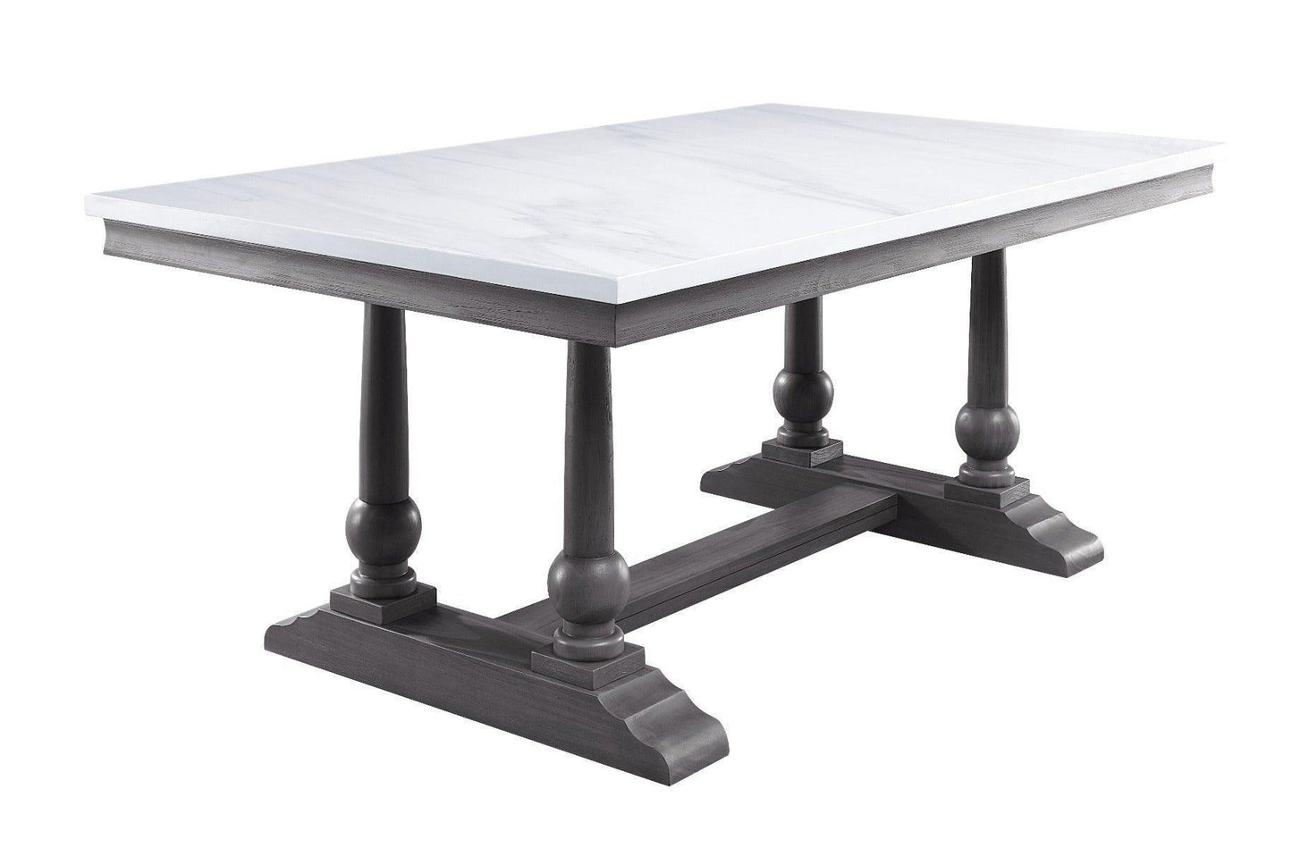 ACME Yabeina Dining Table , Marble Top & Gray Oak Finish FredCo