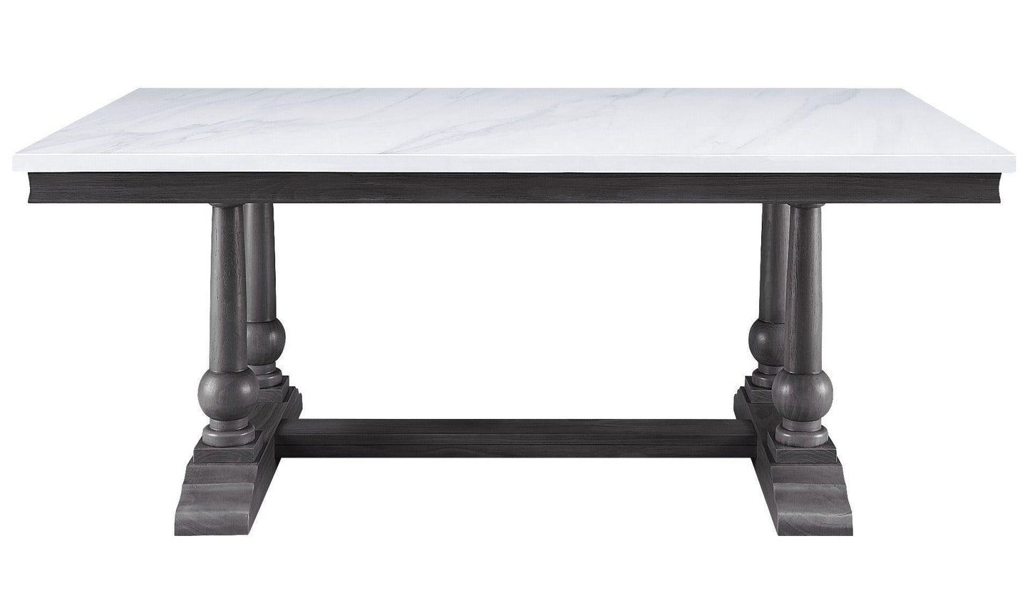 ACME Yabeina Dining Table , Marble Top & Gray Oak Finish FredCo