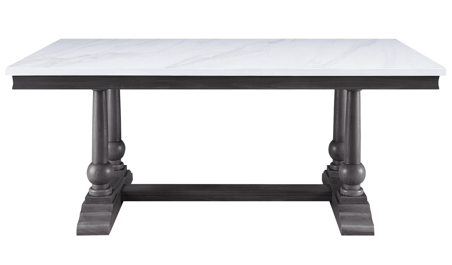 ACME Yabeina Dining Table , Marble Top & Gray Oak Finish FredCo