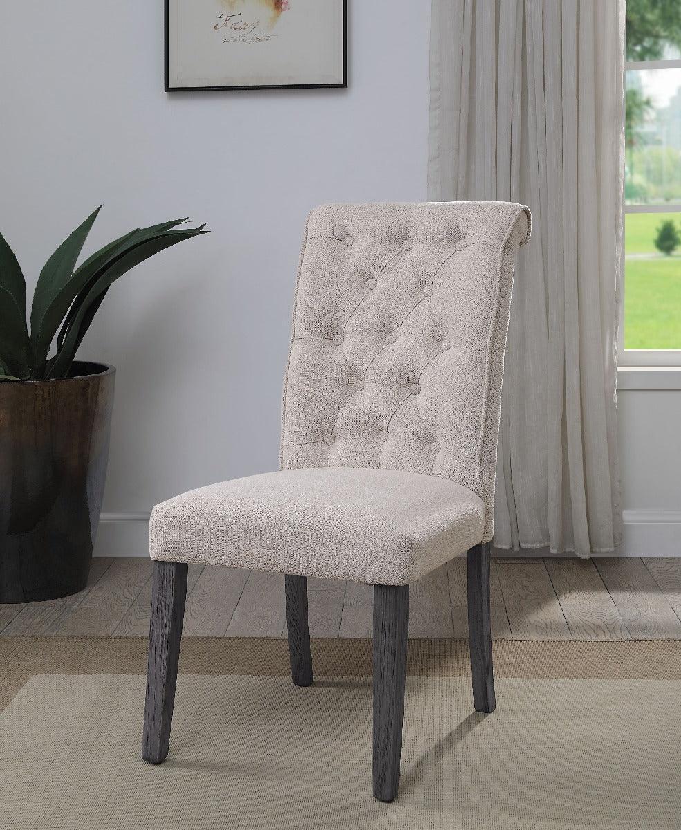 ACME Yabeina Side Chair (Set-2), Beige Linen & Gray Finish FredCo