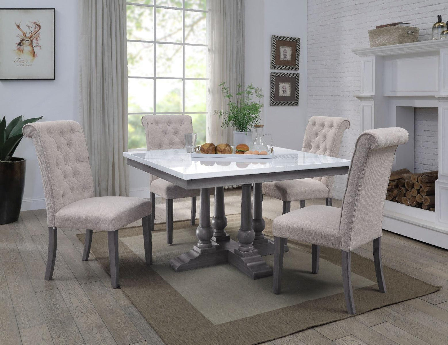 ACME Yabeina Square Dining Table , Marble Top & Gray Oak Finish FredCo