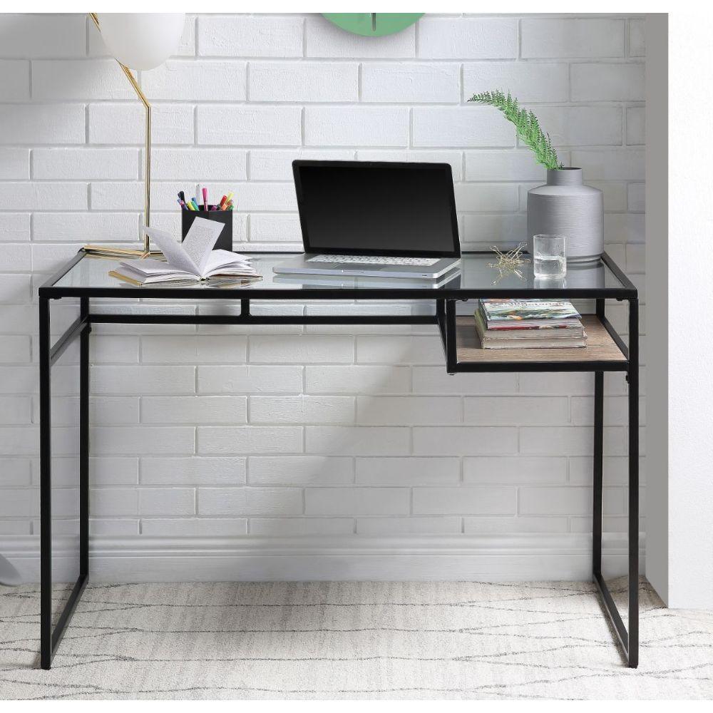 ACME Yasin Writing Desk, Black & Glass FredCo