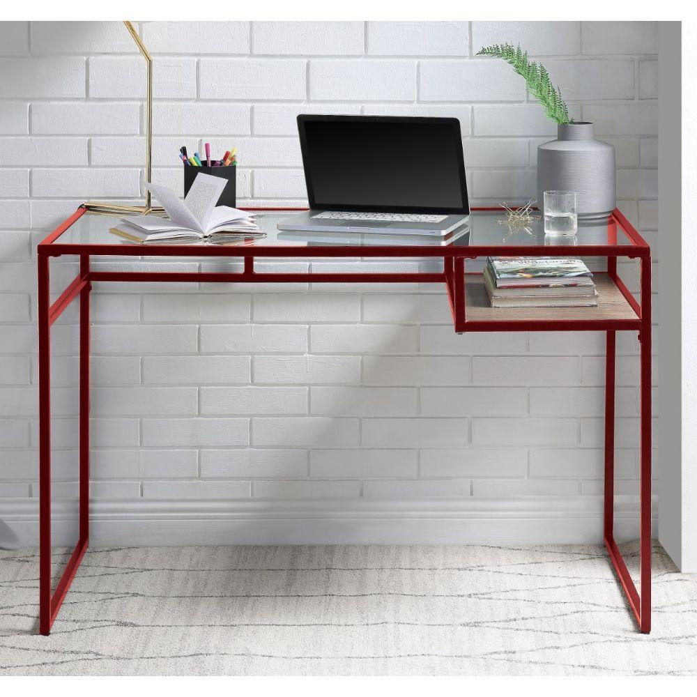 ACME Yasin Writing Desk, Red & Glass FredCo