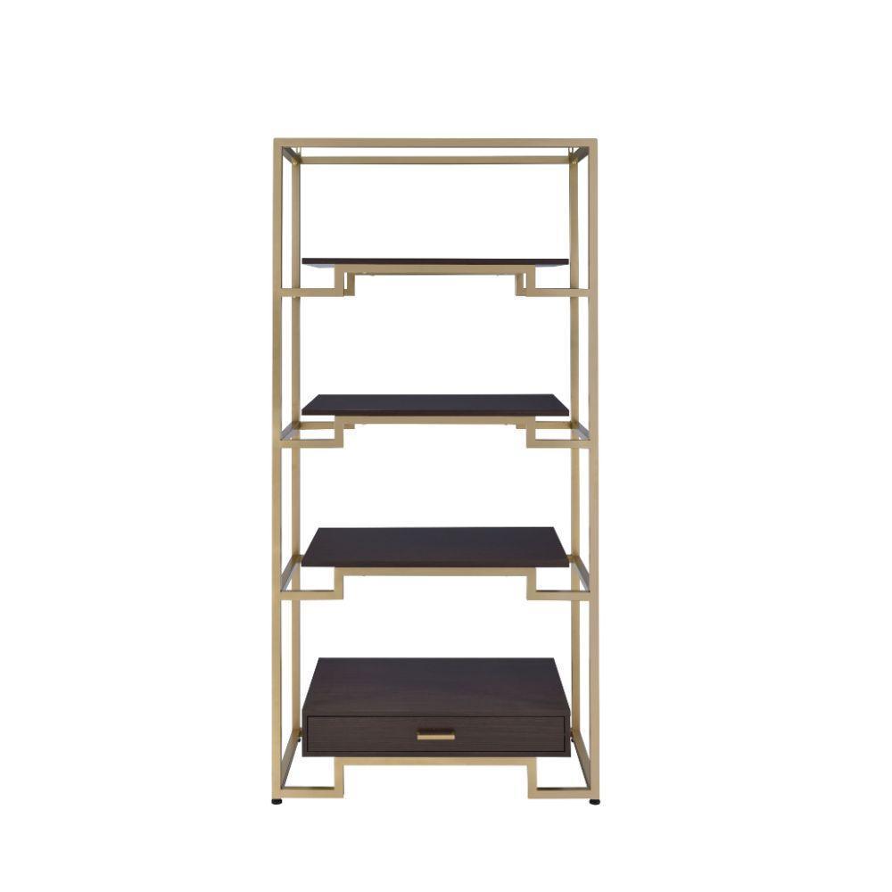 ACME Yumia Bookshelf, Gold & Clear Glass 92787 FredCo
