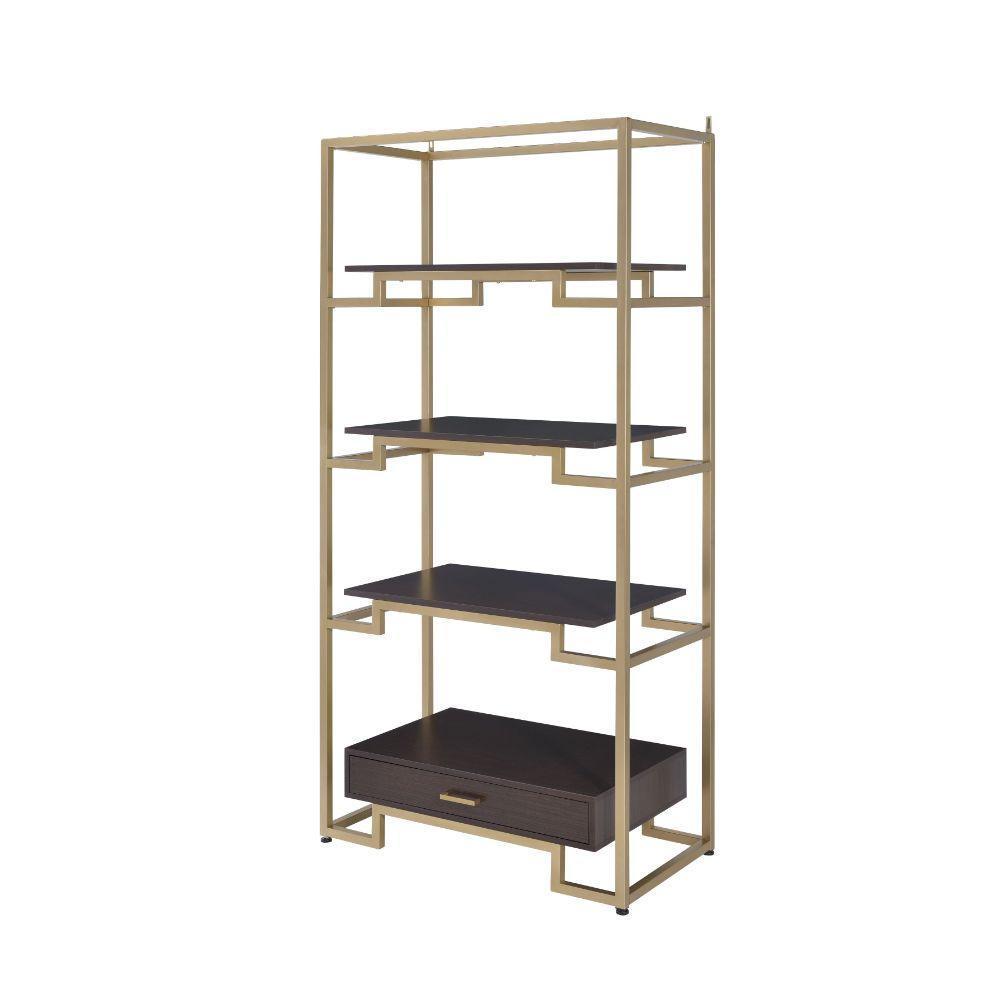 ACME Yumia Bookshelf, Gold & Clear Glass 92787 FredCo