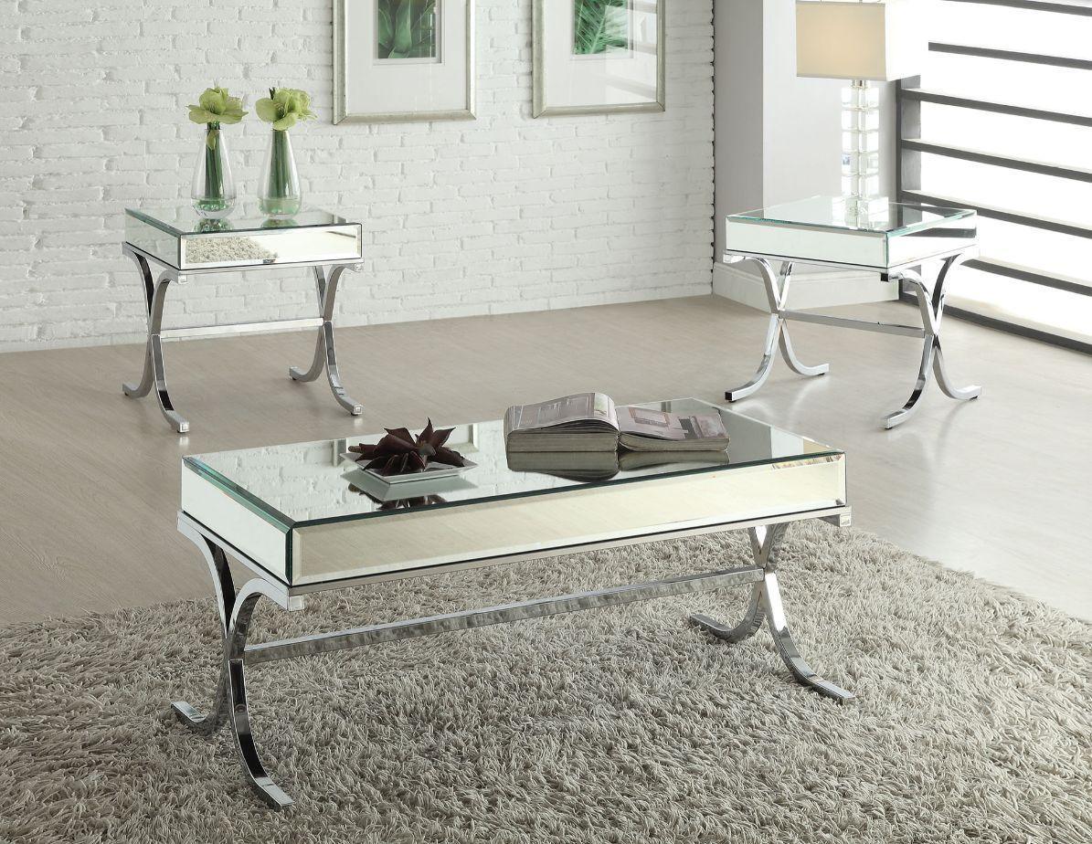 ACME Yuri Coffee Table, Mirrored Top & Chrome FredCo