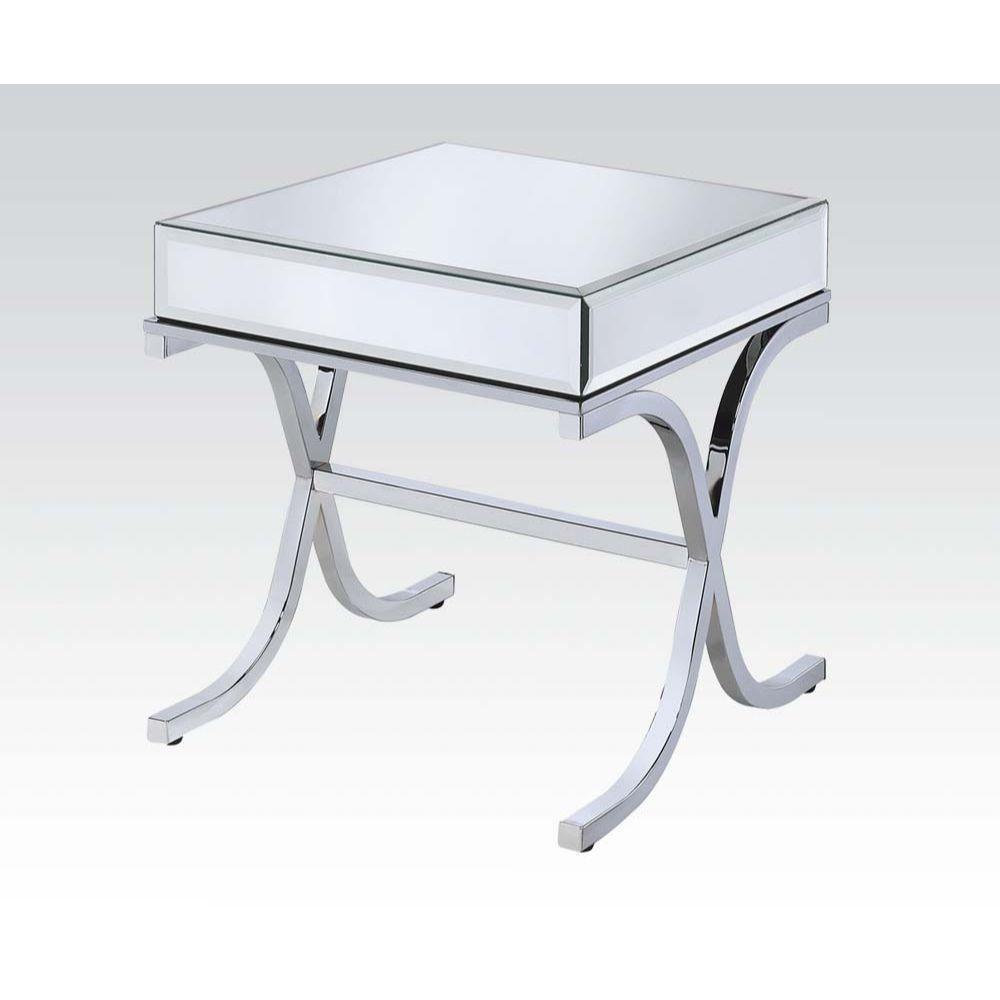 ACME Yuri End Table, Mirrored Top & Chrome FredCo