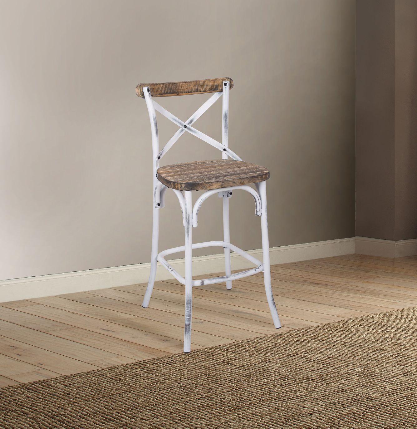 ACME Zaire Bar Chair (1Pc), Antique White & Antique Oak, 29" Seat Height FredCo
