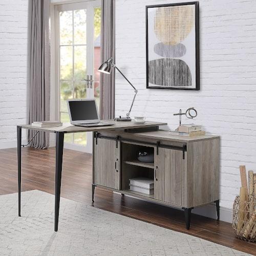 ACME Zakwani Writing Desk, Gray Oak & Black FredCo