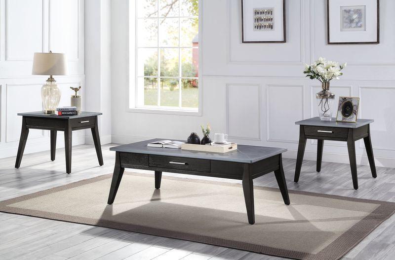 ACME Zemocryss End Table, Sintered Stone Top Marble Top & Dark Brown Finish FredCo