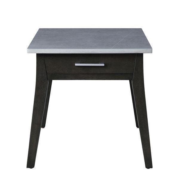 ACME Zemocryss End Table, Sintered Stone Top Marble Top & Dark Brown Finish FredCo