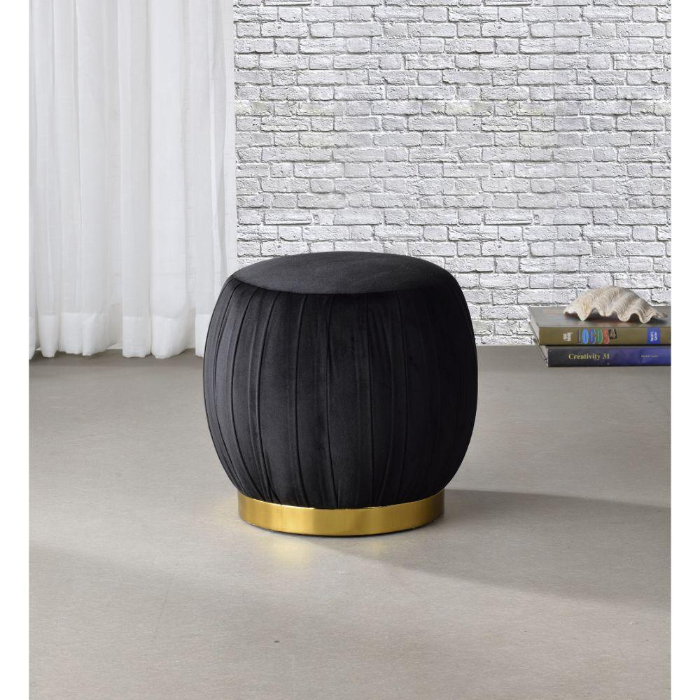 ACME Zinnia Ottoman, Black Velvet & Gold FredCo