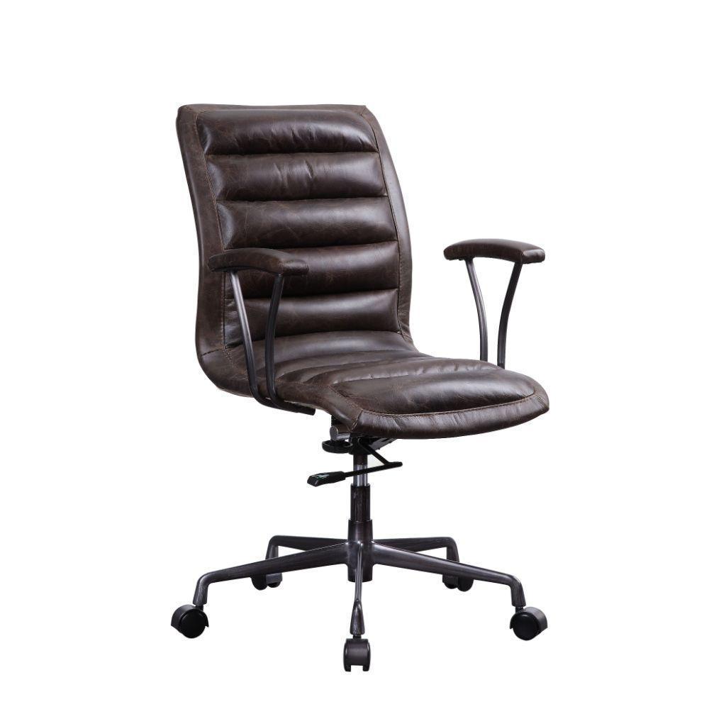 ACME Zooey Executive Office Chair, Distress Chocolate Top Grain Leather FredCo