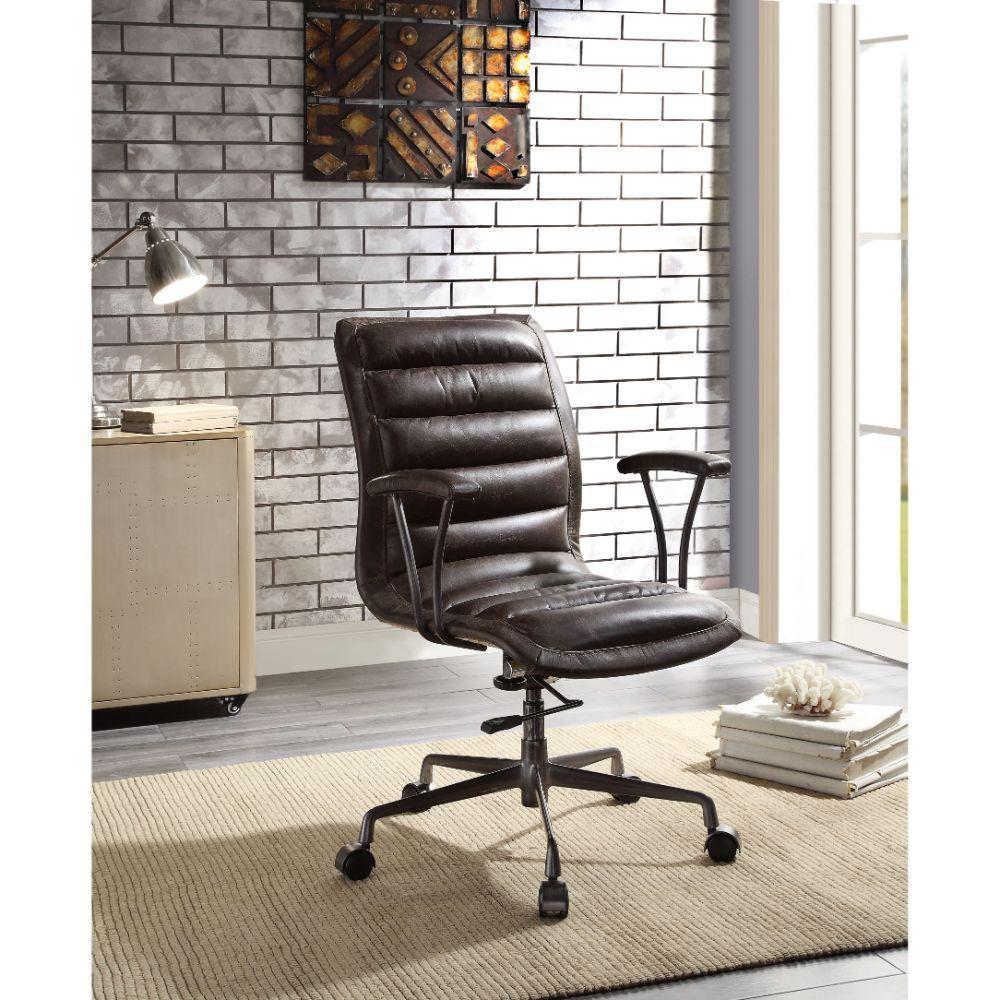 ACME Zooey Executive Office Chair, Distress Chocolate Top Grain Leather FredCo