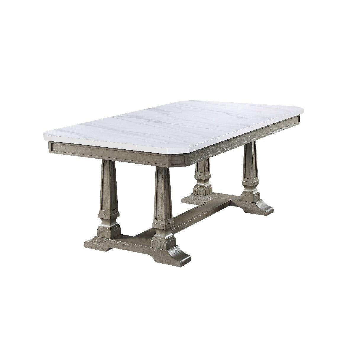 ACME Zumala Dining Table, Marble & Weathered Oak Finish FredCo