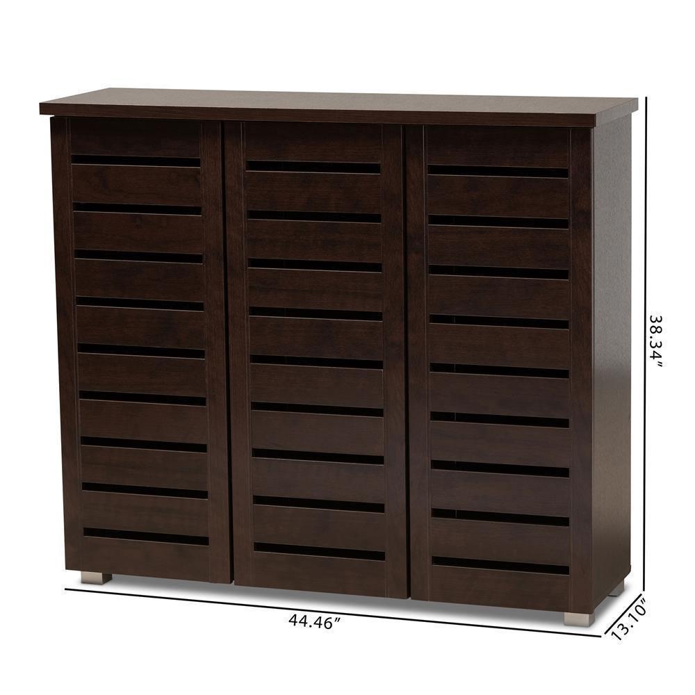 Adalwin Modern and Contemporary 3-Door Dark Brown Wooden Entryway Shoes Storage Cabinet FredCo
