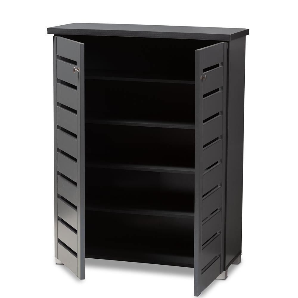 Adalwin Modern and Contemporary Dark Gray 2-Door Wooden Entryway Shoe Storage Cabinet FredCo