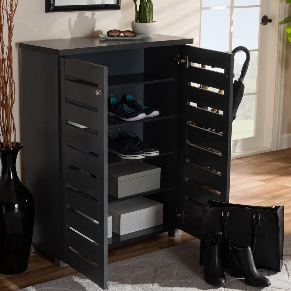 Adalwin Modern and Contemporary Dark Gray 2-Door Wooden Entryway Shoe Storage Cabinet FredCo