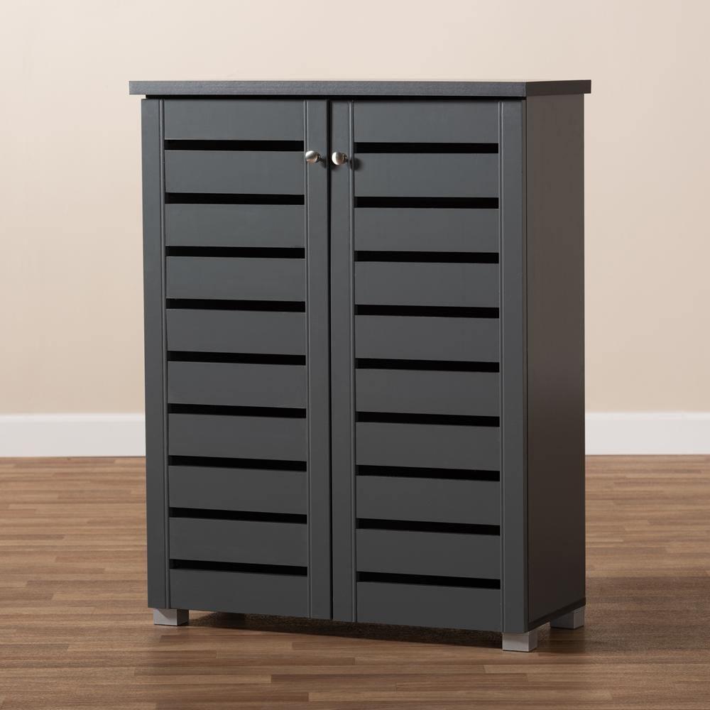 Adalwin Modern and Contemporary Dark Gray 2-Door Wooden Entryway Shoe Storage Cabinet FredCo