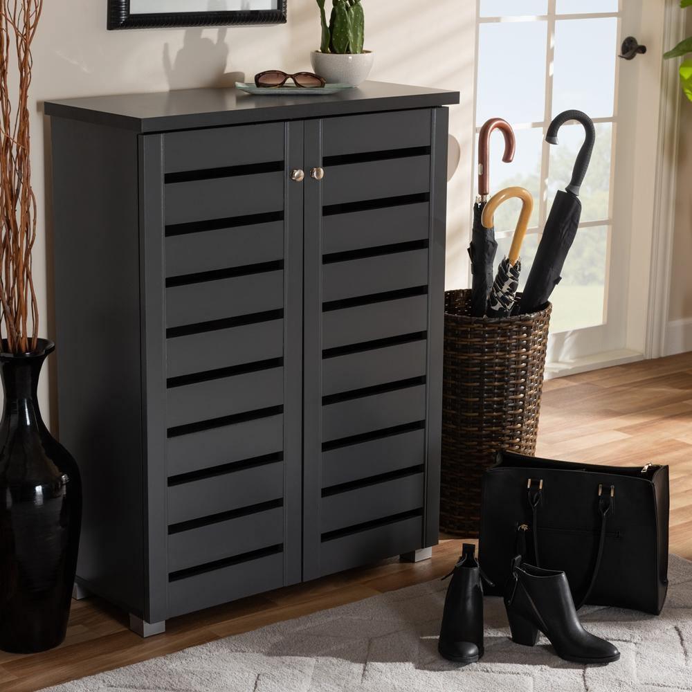 Adalwin Modern and Contemporary Dark Gray 2-Door Wooden Entryway Shoe Storage Cabinet FredCo